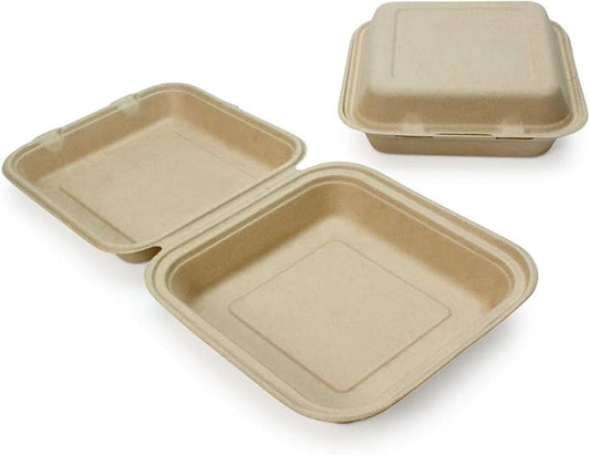 100% Compostable Disposable Food Containers with Lids [8”X8” 200 Pack] Eco-Friendly Take-Out TO-GO Containers, Heavy-Duty, Biodegradable, Unbleached by Earth's Natural Alternative