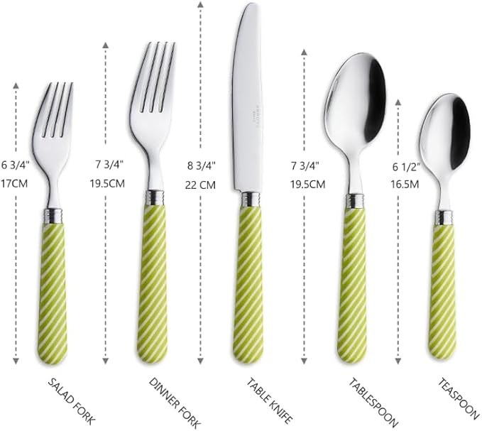 ANNOVA Silverware Set 20 Pieces Stainless Steel Cutlery Color Handle Flatware - 4 x Dinner Knife; 4 x Dinner Fork; 4 x Salad fork; 4 x Dinner Spoon; 4 x Dessert Spoon (Light Green)