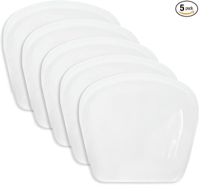 KVK 5 Packs Reusable Sandwich Bags Silicone Bags, Transparent Reusable Gallon Freezer Bags, Multi-Use Silicone Bags for Food Storage Container, Microwave Dishwasher and Freezer Safe Eco-friendly