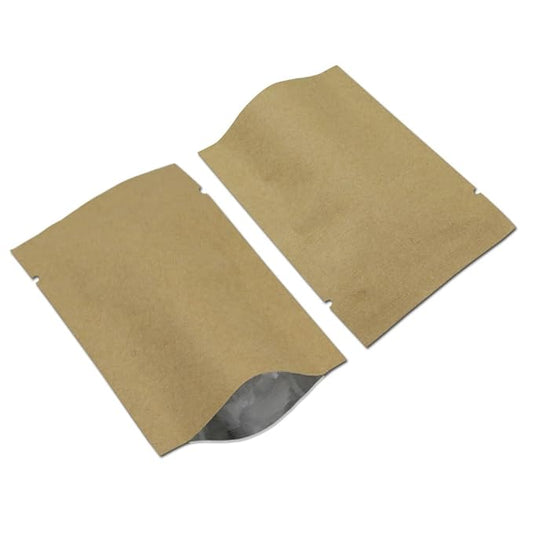 PABCK 200 Pieces 2.4x3.5 inch (Inside Size 2x3.1 inch) Inner Mylar Foil Open Top Sealable 5.5mil Kraft Paper Bags Aluminum Foil Vacuum Heat Seal Pouches for Food Storage Bag with Tear Notch