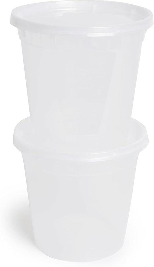 TIYA Takeout Food Containers - 24oz Bulk 240 Pack with Lids - Plastic Food Storage to-Go Containers - Reusable Microwavable Dishwasher Safe Takeout Cups - Airtight Leak Proof for Soups & Meal Prep