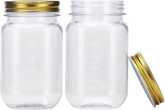 Novelinks 16 Ounce Plastic Jars with Gold Lids - Refillable Round Containers Storage Containers for Kitchen & Household Storage - BPA Free (10 Pack)