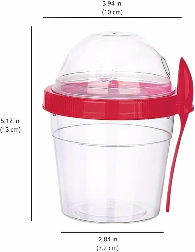 4 Pack 17 oz Small Breakfast On The Go Yogurt Parfait Cups, Reusable Plastic Containers with Lids and Spoons, Perfect Jars for Overnight Oats Cereal Granola Oatmeal (4 Colors - Set 2)
