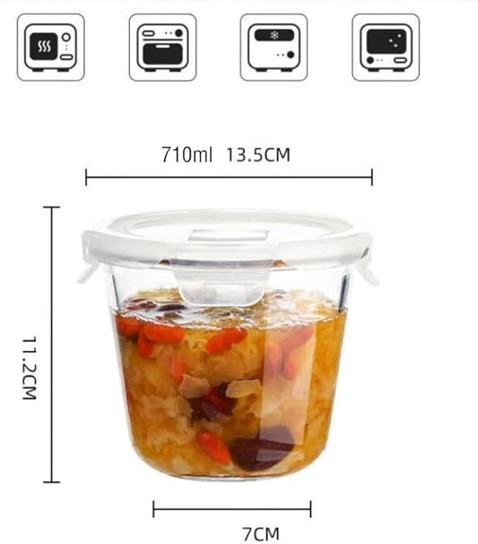 24 Oz Glass Soup Storage Container, 3 Cup Glass Meal Prep Container with Airtight Lids, Round Food Containers, Leakproof Freezer Containers For Soup, freezer/Oven/Dishwasher Safe - (2 Pack)