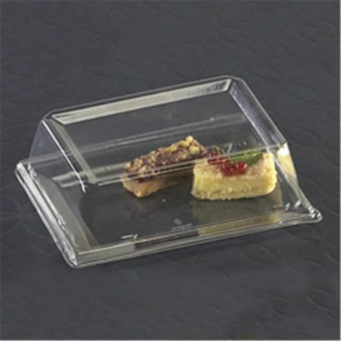 10 7.5" x 5.5" White Rectangle Dessert Plates with Clear Lids - Plastic Serving Trays for Party Platters, Wedding, Catering, Sushi, Appetizer