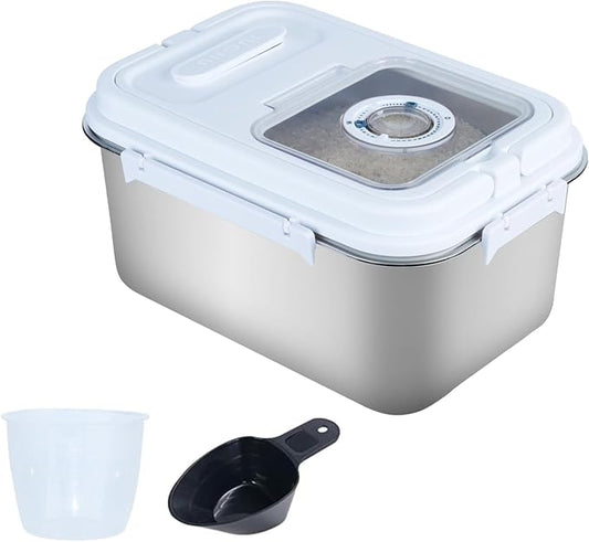 20lbs Stainless Steel Flour Storage Bin Airtight Rice Storage Container Metal Cereal Grain Dry Food Storage Boxes for Kitchen Countertop Pantry, Silver