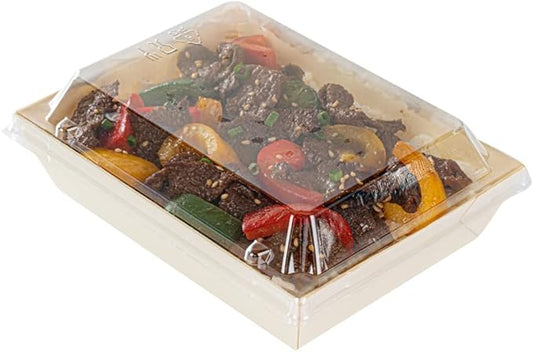 Restaurantware LIDS ONLY: Taipei 6.8 x 5.3 x 1.4 Inch Rectangle Lids 100 Plastic Lids For 20 Ounce Rectangle Wooden Containers - Containers Sold Separately Clear Plastic To Go Box Lids