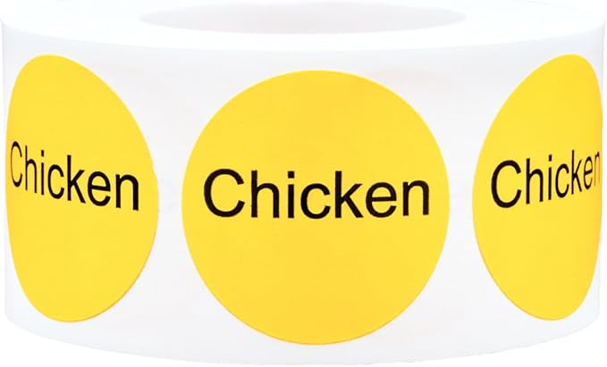 Yellow with Black Chicken Circle Dot Adhesive Stickers, 1 Inch Round Labels, 500 Total Stickers