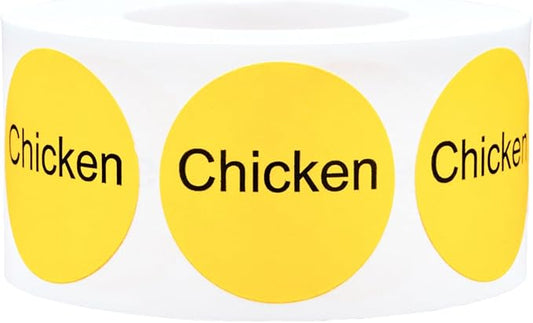 Yellow with Black Chicken Circle Dot Adhesive Stickers, 1 Inch Round Labels, 500 Total Stickers