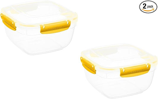 Superio Plastic Food Storage Containers with Airtight Lids, 2 Pack- 80 Oz, BPA Free, Leakproof, Stackable, Microwave, Dishwasher, Freezer Safe, Yellow