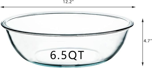 6.5 Quart Large Glass Mixing Bowl, Clear Large Salad Bowls for Kitchen Dishwasher, Freezer, Microwave & Oven Safe Bowls