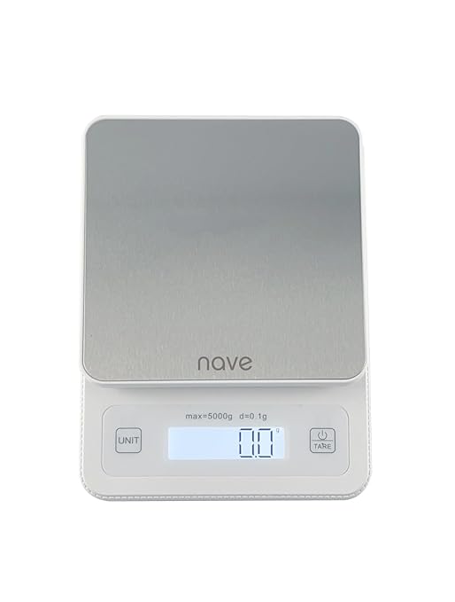 Nave Stainless Steel Kitchen Scale, Digital Food Scale Grams and Ounces for Baking, Cooking, Dieting and Meal Prep, with 5 Units Tare Function & LCD Display 0.05oz/1g