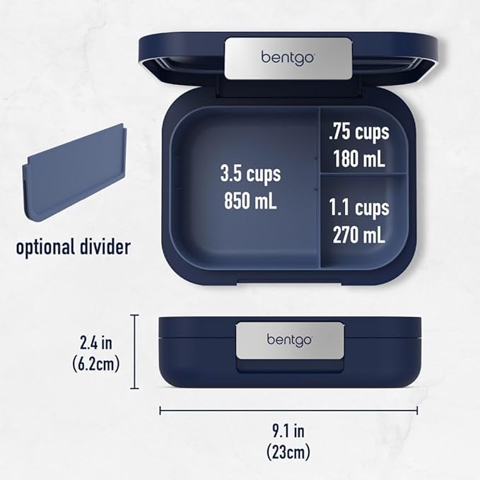 Bentgo Modern - Leak-Resistant Bento Lunch Box For Adults, Teens, & Larger Appetites; Reusable BPA-Free Meal Prep Container with 3 or 4 Compartments, Dishwasher/Microwave Safe; 44oz (Navy)