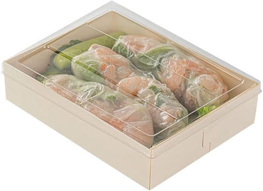 Restaurantware LIDS ONLY: Taipei 6.5 x 5 x 0.3 Inch Rectangle Transparent Lids 100 Plastic Lids For 23 Ounce Rectangle Wooden Containers - Containers Sold Separately Clear Plastic To Go Box Lids