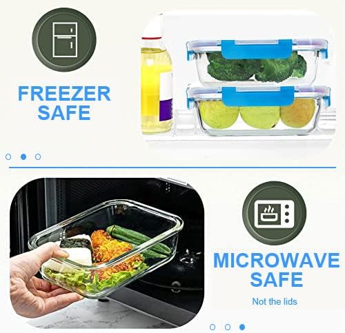 30 Pieces Glass Food Storage Containers Set, Glass Meal Prep Containers Set with Snap Locking Lids, Airtight Glass Lunch Containers, Microwave, Oven, Freezer & Dishwasher, Blue