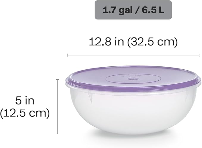 Tupperware Fix-N-Mix 1.7 Gallon Mixing Bowl, Clear with Sorbet Colored Airtight Lid, Dishwasher Safe and BPA Free (6.5 L)