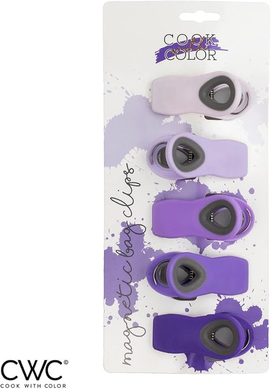 COOK WITH COLOR Magnet Bag Clips - Airtight Food Clips for Bread, Snack, and More (Lavender, Pack of 5)