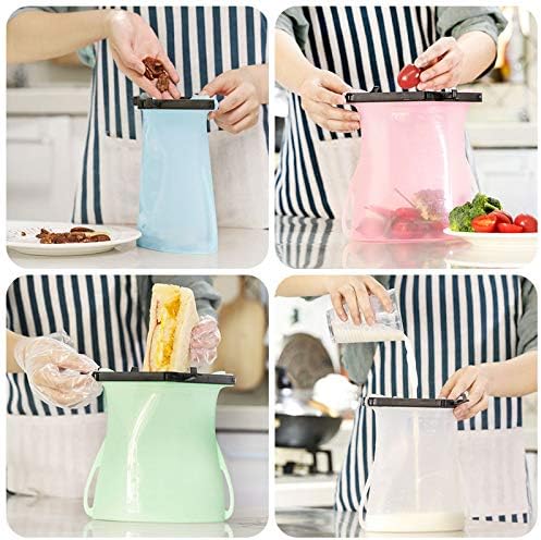 Reusable Food Storage Leakproof Silicone Snap Bags Stand-Up Silicone Food Bag 6 Cups (50 Oz) Microwavable Freezer and Dishwasher Safe Odorless Easy Clean and Dry Ziplock Alternatives (Random Color)