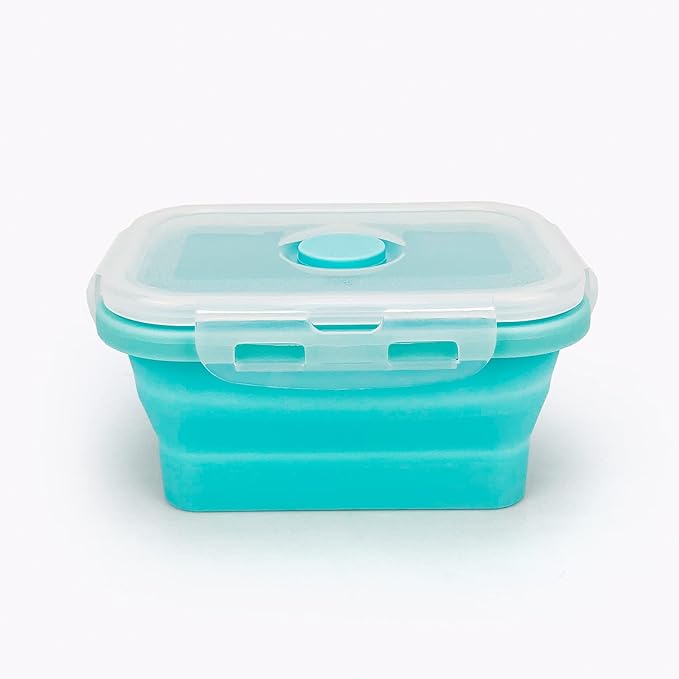 CCyanzi 3piece Collapsible Food Storage Containers with Lids, Silicone Lunch Container, Microwave & Freezer Safe, Space Saving for Kitchen Cabinet and Camping Backpack,(blue)