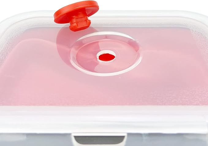 CCyanzi 3piece Collapsible Food Storage Containers with Lids, Silicone Lunch Container, Microwave & Freezer Safe, Space Saving for Kitchen Cabinet and Camping Backpack,(red gray)