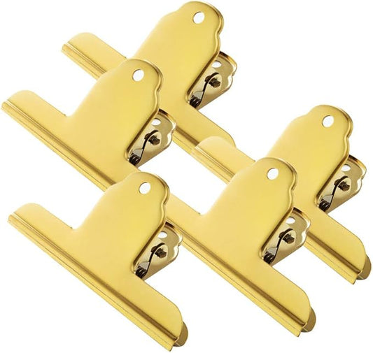 4 Inch Large Bulldog Clip, 10 Pack Stainless Steel File Money Binder Clips, Clamps, Metal Food Bag Paper Clips for Home Office School Supplies (Gold)