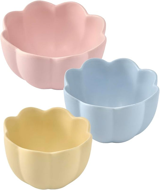 Bico Flower Shaped Ceramic Handcrafted Mixing Bowl Set of 3, Microwave & Dishwasher Safe, for Baking, Cooking, Food Prep