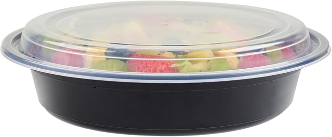 Restaurantware Asporto 48 Ounce To Go Boxes 100 Microwavable Take Out Food Containers - Clear Plastic Lids Included Do Not Contain BPA Black Plastic Catering Food Containers Disposable Round