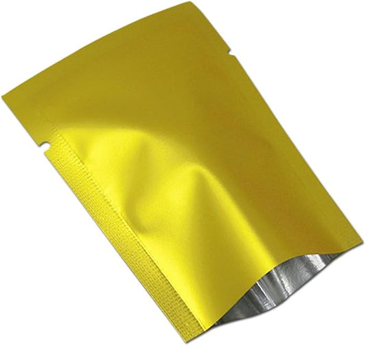 PABCK 200 Pack Matte Gold Metallic Mylar Foil Open Top Sealable Bags Vacuum Heat Seal Pouches for Food Storage Packaging with Tear Notches 6x9cm (2.4x3.5 inch)