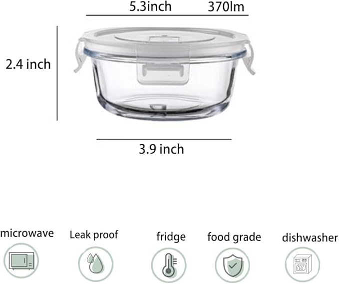 4Pack Round Glass Food Storage Containers With Lids, 1.5 Cup Round Meal Prep Bowls With Lids BPA-Free, Small Glass Food Containers for Soup Leftover, Microwave, Dishwasher, Freezer Safe
