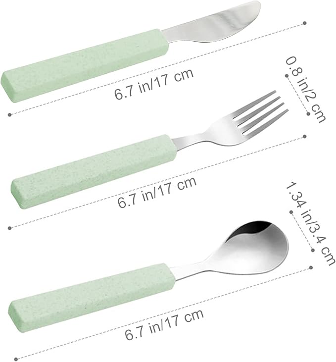 VANRA 3-Piece Children Utensils Set 18/10 Stainless Steel Child Flatware Set Silverware Knife Spoon Fork Set with Travel Case for Kids Lunch Box (Green)