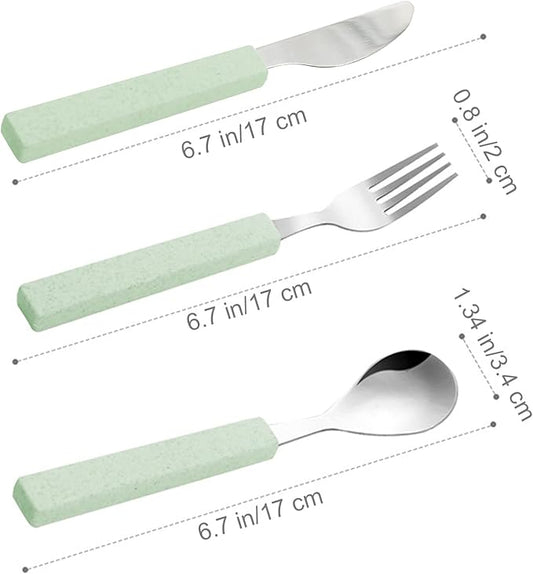 VANRA 3-Piece Children Utensils Set 18/10 Stainless Steel Child Flatware Set Silverware Knife Spoon Fork Set with Travel Case for Kids Lunch Box (Green)