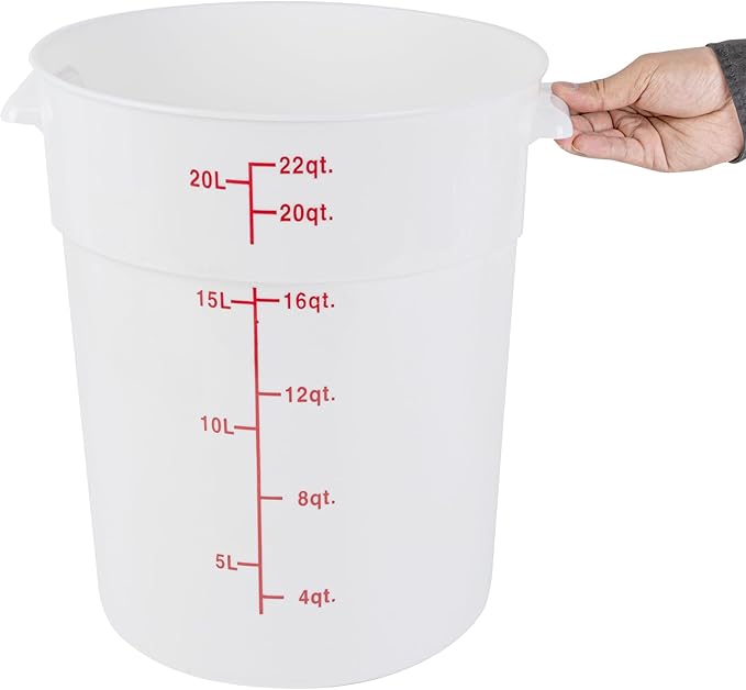 Restaurantware-Met Lux 22 Quart Food Storage Containers, 10 White Storage Containers - Lids Sold Separately, Red Volume Markers, Dishwashable Containers, Side Handles, For Storing Foods