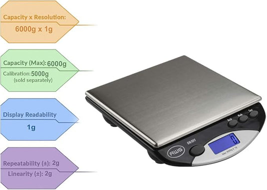 American Weigh Scales AMW Series Precision Digital Kitchen Scale 6KG x 1 KG (AMW-13-BK)