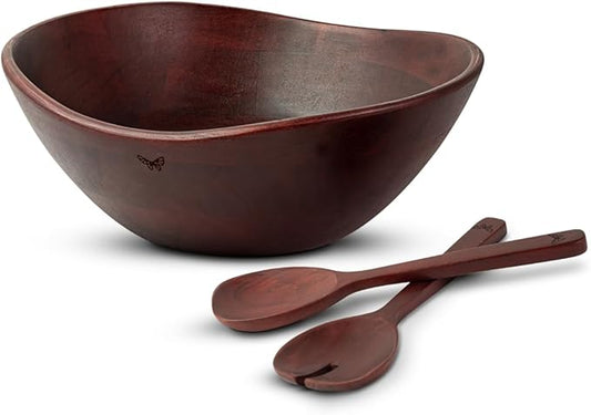 Melvvi Large Wooden Salad Bowl Set – 12" Acacia Wood Serving Bowl with 2 Utensils | Scratch-Resistant - For Salad, Pasta & Fruits | Great Gift for Fathers | Kitchen & Dining (Royal Brown)