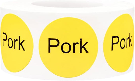 Yellow with Black Pork Circle Dot Adhesive Stickers, 1 Inch Round Labels, 500 Total Stickers