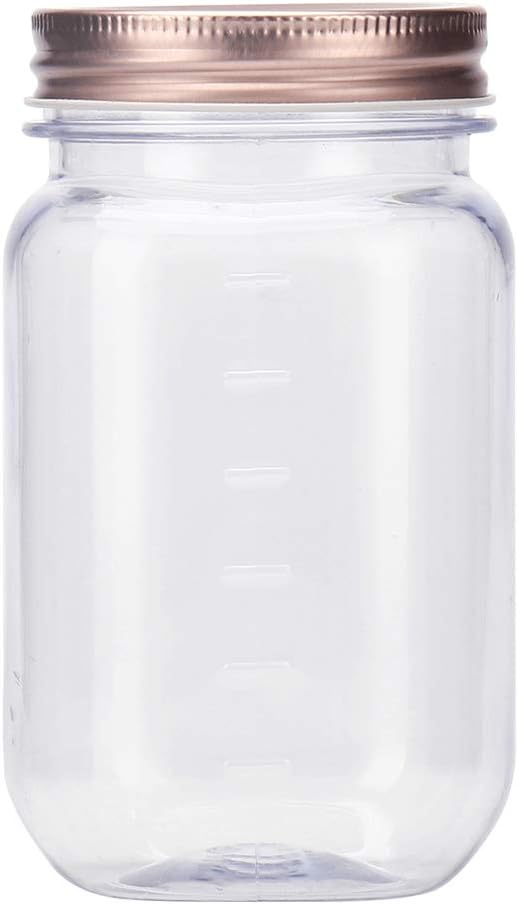 Novelinks 16 Ounce Clear Plastic Jars with Rose Gold Lids - Refillable Round Containers for Kitchen & Household Storage - BPA Free (10 Pack)