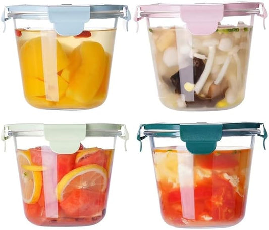 4 Pack Round Glass Soup Storage Set, 3 Cup Food Containers With Airtight Lids for Leftovers, BPA-Free, Microwave, Freezer and Dishwasher Safe