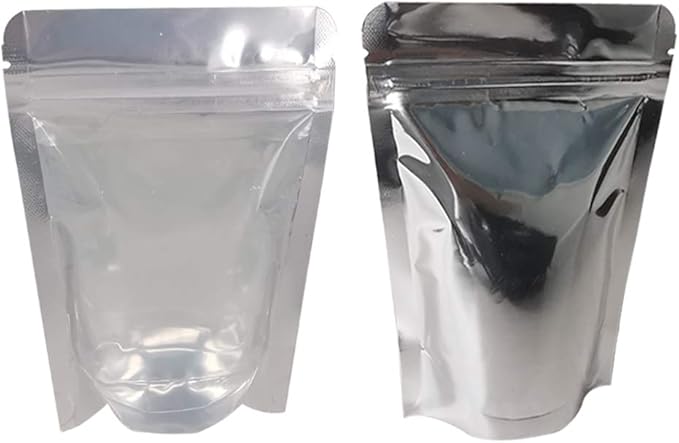100 PACK 4 x 6 Inch Zipper Mylar Bags Stand Up Mylar Zip Lock Bags Clear Silver Bag Reusable Food Storage Aluminum Foil Pouch Bag for Multipurpose with Gusset Bottom(5.5mil Thickness)