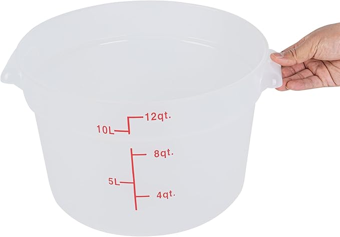 Restaurantware-Met Lux 12 Quart Food Storage Containers, 10 Translucent Storage Containers - Lids Sold Separately, Red Volume Markers, Dishwashable Containers, Side Handles, For Storing Foods