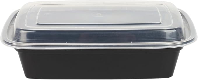 Asporto 38 Ounce Take Out Containers, 100 Food Containers With Lids - Microwavable, Disposable, Black Plastic To Go Food Containers, No BPA, For Take Out And Delivery - Restaurantware