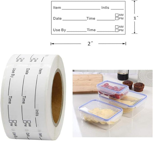 1 x 2'' Self-Adhesive Removable Freezer Food Labels- Easy Clean Leaves No Residue- Cooler Food Storage Freezer Stickers Plastic Paper Perfect for Reusable Containers 300 Stickers (1x2 Fill in)