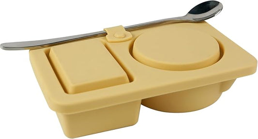 1Pcs Silicone Reusable Snack Containers, 2-Compartment Dipping Containers with Lid,For refrigerated, outdoor takeout, portion controlled snack sauce containers (Yellow,1Pcs)