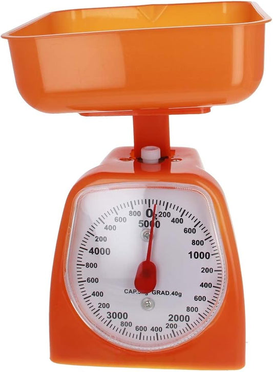 Utoolmart Mechanical Kitchen Scale - Diet Food Scale - with Pounds & Kilogram Measurements - Measuring Range 5000g Accuracy 5g with Tray Orange 1Pcs