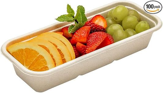 Restaurantware Pulp Tek 9.2 x 3.8 x 1.8 Inch Takeaway Food Boxes 100 Disposable Take Out Containers - Lids Sold Separately Freezable Bagasse Catering Food Containers Microwavable 17 Ounce