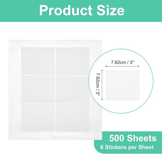 MECCANIXITY 500 Sheets Barcode Label 3 x 3 inch Printable Laser and Inkjet Labels Address Labels for Copier Mailing Shipping Labels File Folders Envelopes, 6 Per Page, 3000 Labels