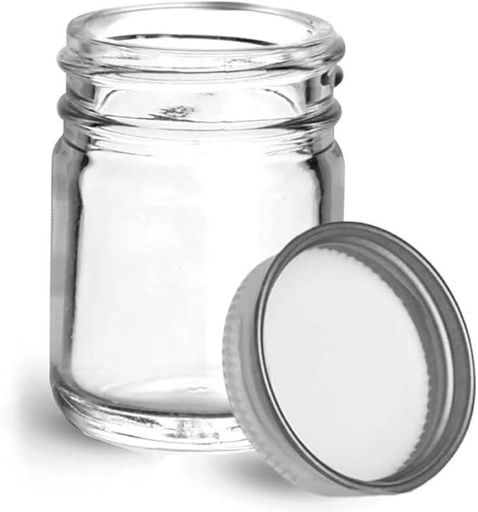 48 Count Small Glass Jars with Lids, 1 oz Clear Glass Jars w/ White Metal Plastisol Lined Caps, Canning Jars, Spice Jars, Food Containers, Empty Glass Jars for Preserves, Spices, Samples, Cosmetics