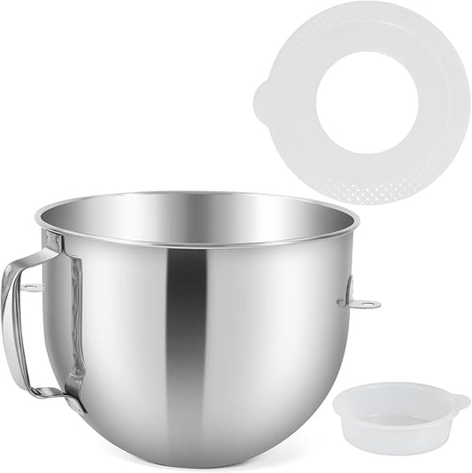 6QT Stainless Steel Mixing Bowl for KitchenAid Stand Mixers, Stainless Steel Bowl with Lid to Prevent Food Splatters, Compatible with KitchenAid 6QT Stand Mixers with Handle, Dishwasher safe