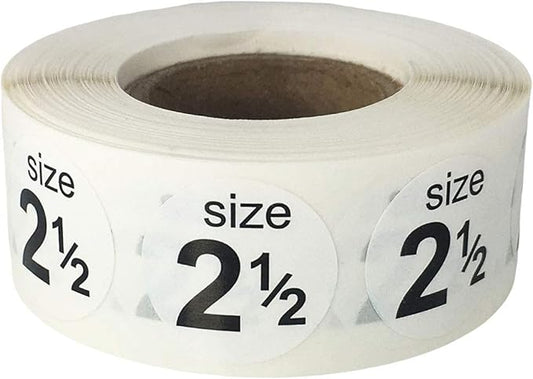 Shoe Size 2 1/2 White Stickers - 3/4 Inch Round, 500 Semi-Gloss Adhesive Labels Per Roll for Retail, Footwear Inventory, and Organization - Made in The USA