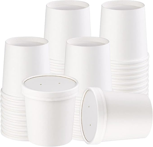 16 oz 50Pcs Paper Soup Containers with Lids, Disposable Soup Cups, Ice Cream Containers, White Disposable Soup Bowls White for Hot or Cold Soup