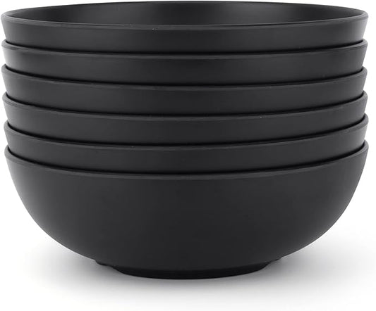 KOXIN-KARLU Melamine Bowls, 7.5-inch Pasta Bowls Salad Bowl, set of 6 Black